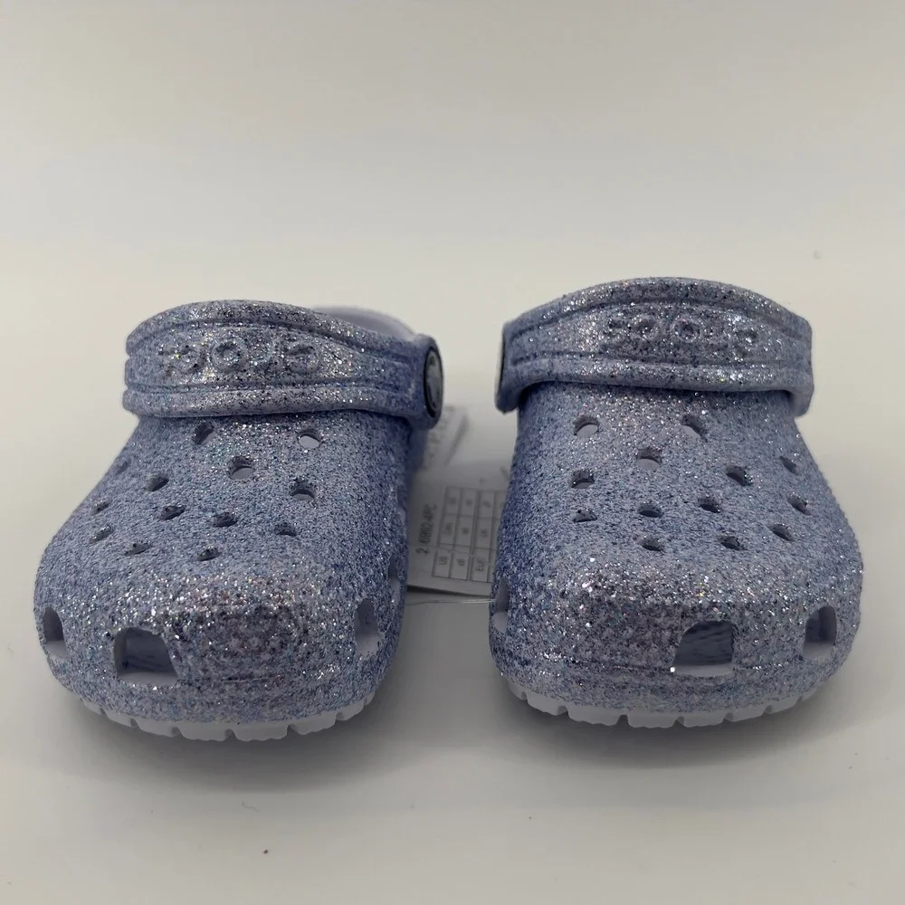 Crocs Classic Glitter Clog Frosted Glitter 6 Toddler C6 Kid Purple Sparkle NWT